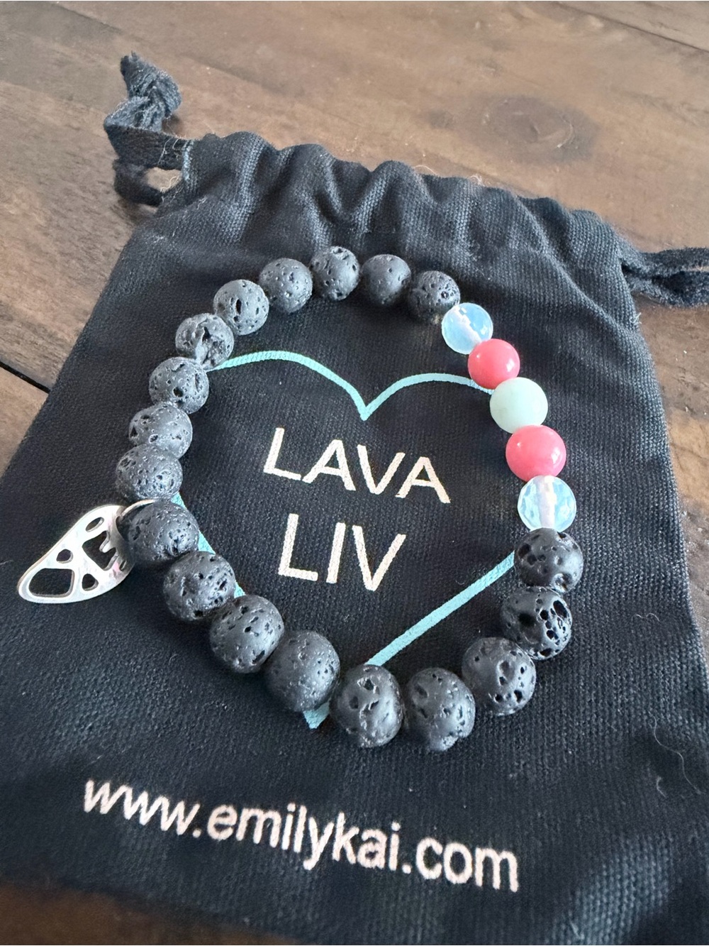 Women’s Black Lava Bead Bracelet with Pink & Blue Accents